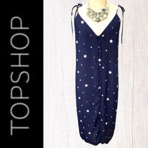 "Topshop" navy blue with white star print midi dress- 4